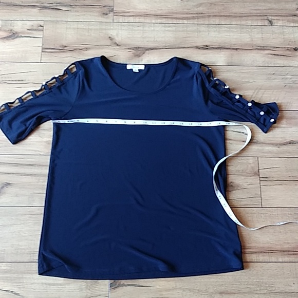 Navy Blue Elbow Sleeves Embellished Top By 89th & Madison. Size M - Picture 17 of 17